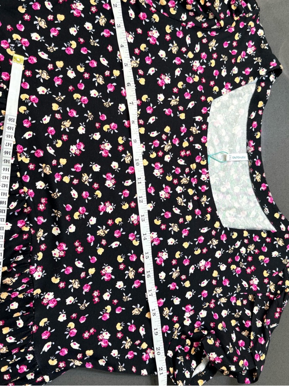 Popyoung Maxi Dress 2X Black Pink Floral Empire Waist Pockets NWT - Picture 6 of 7